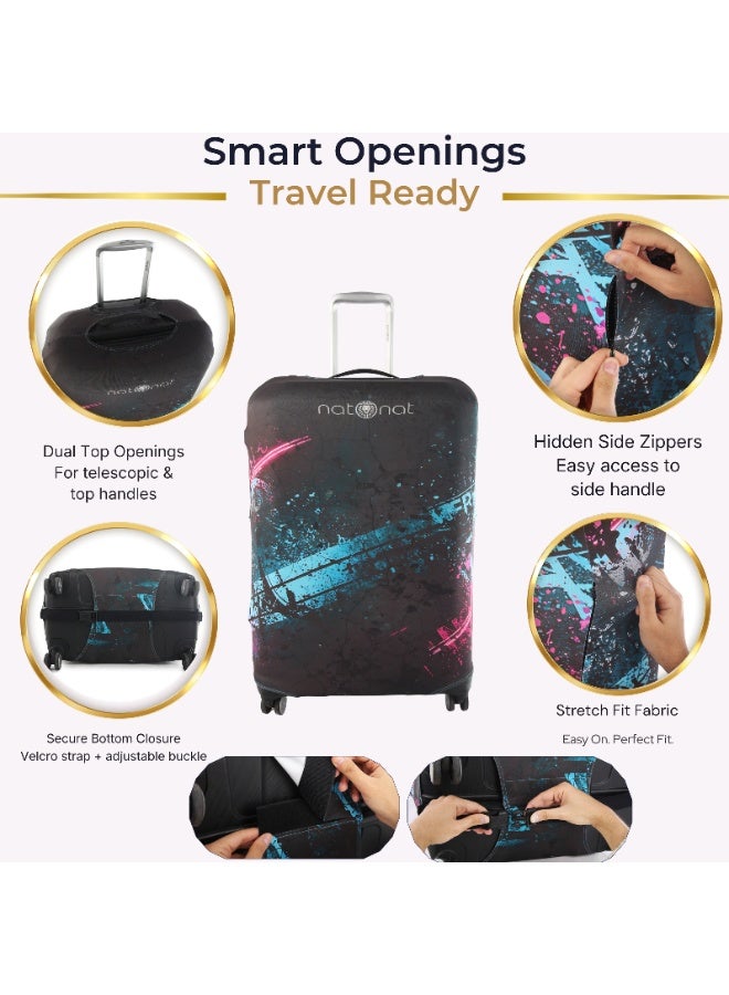 natOnat Travel Luggage Cover Protector - Suitcase Cover - Stretchy, Washable Spandex & Polyester - Protects Against Dirt & Scratches - Urban Vibes Design - Fits 72-81 CM Height ( X Large ) - Image 3